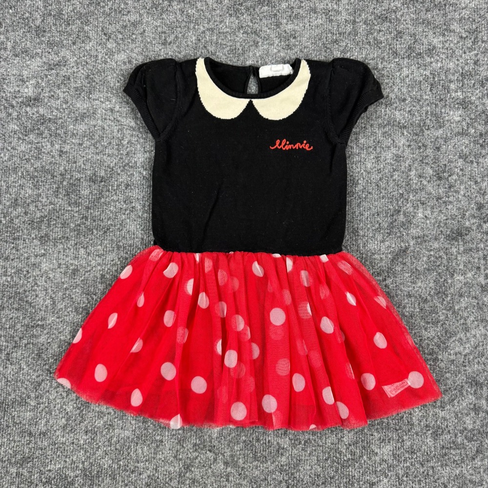 Baby Gap Dress Girls Size 3T Black Red Polka Dot Tulle Minnie Mouse Disney Knit